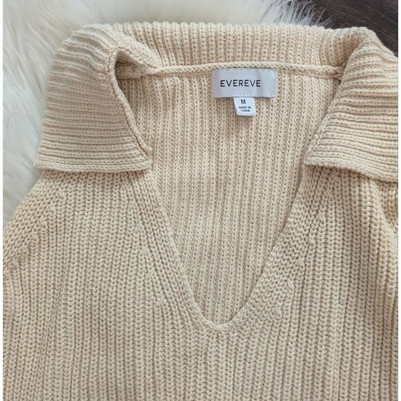 Evereve Cream Black Stripe Knit V Neck Collared Sweater Vest M Medium - Picture 2 of 4